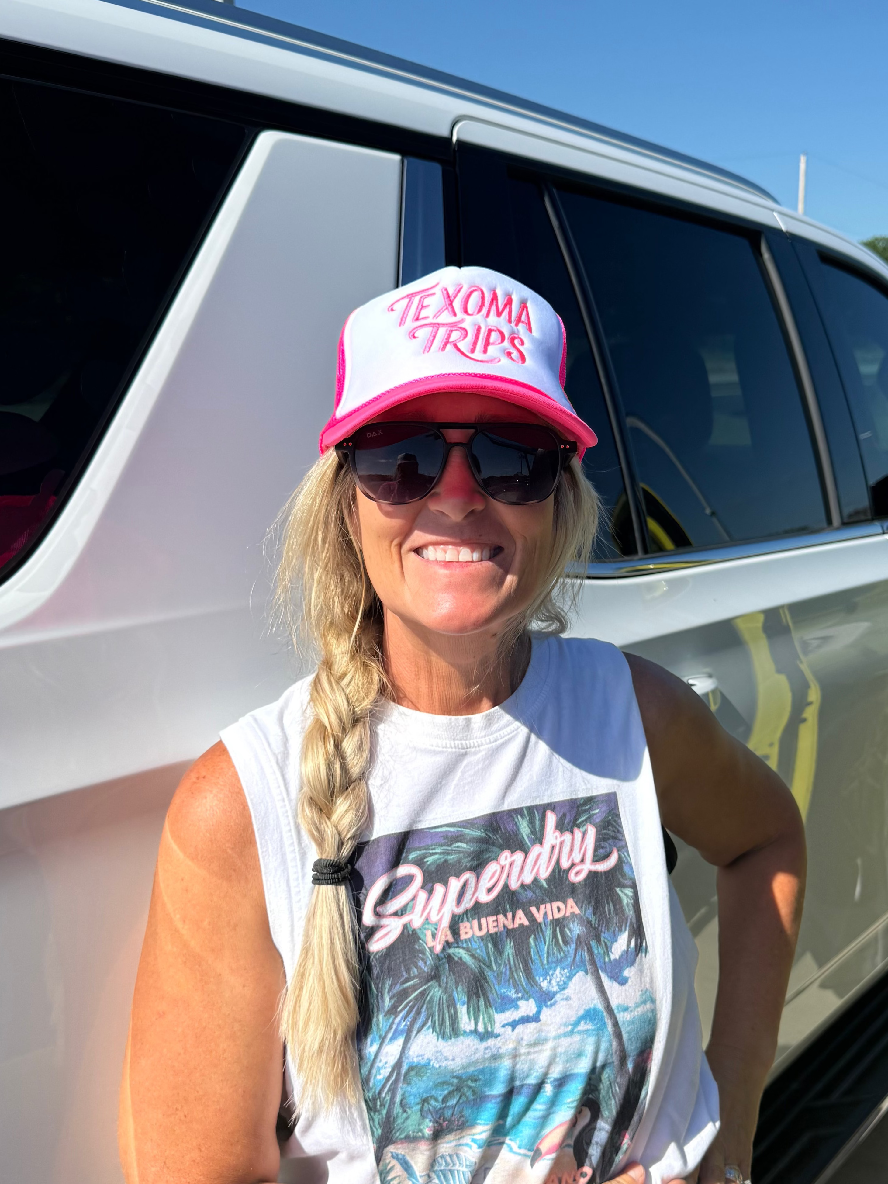 Texoma Trips Trucker Hat Neon Pink